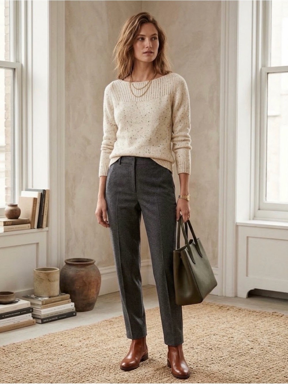 Banana Republic Italian Yarn Luxury Cream Scoop-Neck Knit Sweater